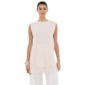 NWT DISSH Women’s Aria Linen Blend Cream Fringed Tunic Rib Knit Top